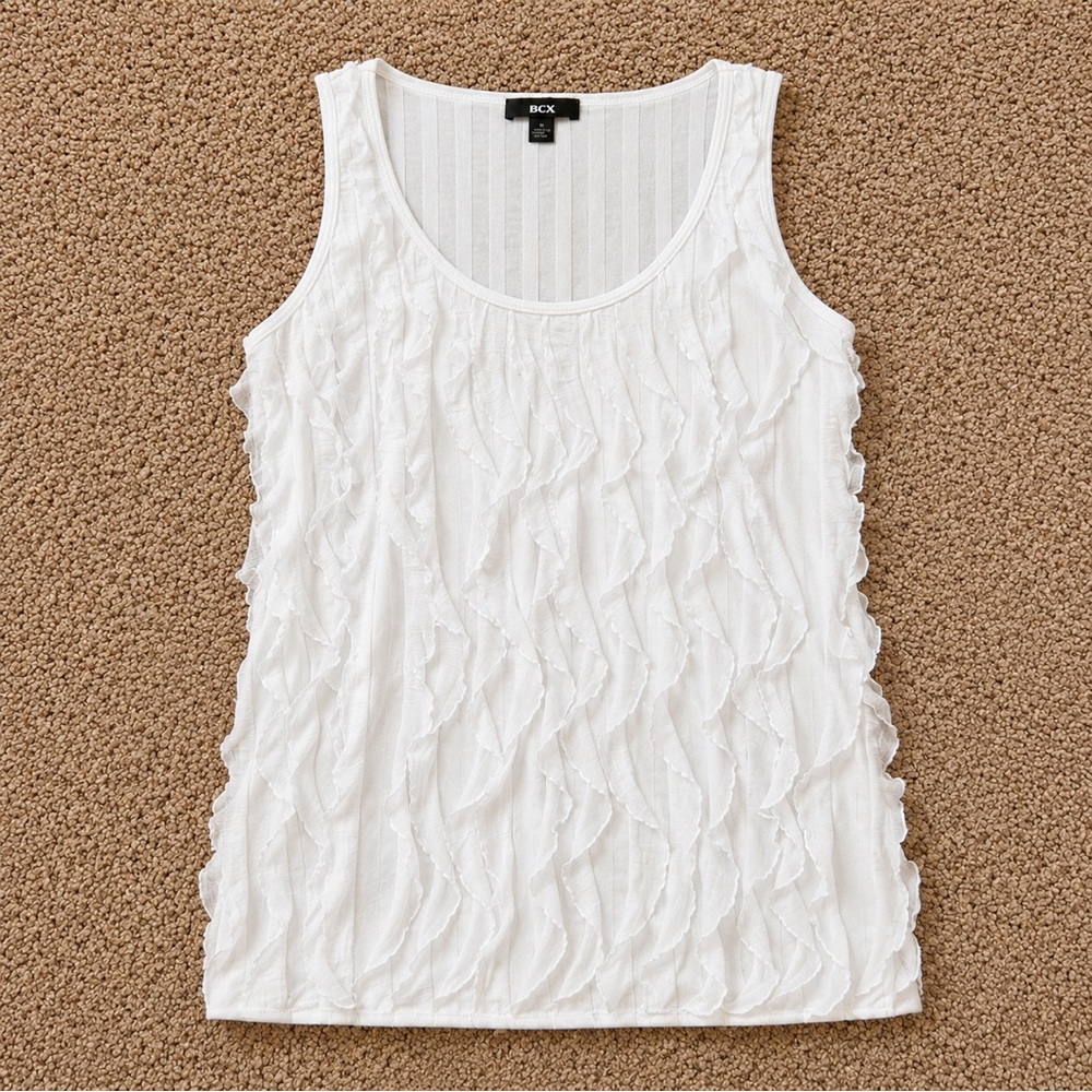 BCX White Textured Ruffle Tank - Picture 2 of 2